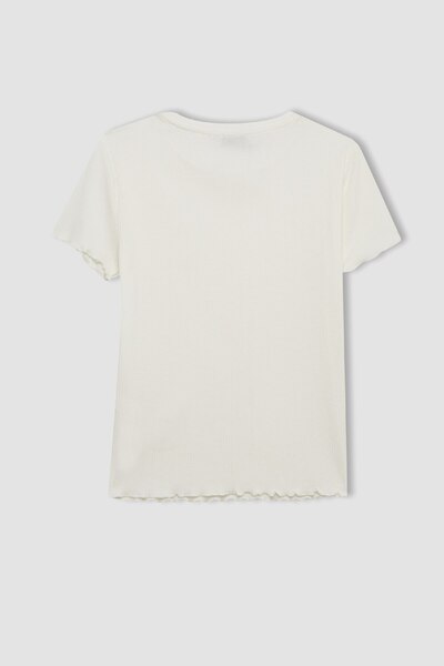 DeFacto Εφαρμοσμένο μπλουζάκι με λαιμόκοψη 2 τεμαχίων με ραβδώσεις καμιζόλ Basic κοντομάνικο μπλουζάκι D1998axns