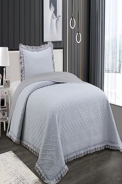 eco concept Bohemian Single Bedspread, Reversible Bed Coverlet, Ruffled Casual Bedspread