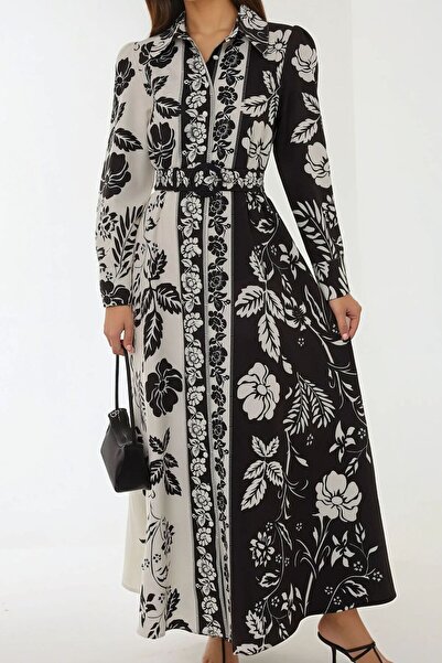 Hiccup Printed Long Sleeve Belted Maxi Dress