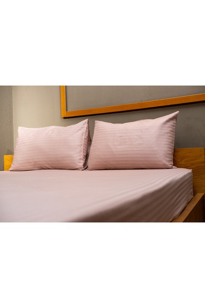 DB Collection Striped Satin Cotton Fitted Sheet Set + Pillowcase Double