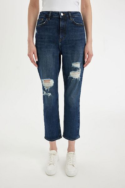 DeFacto Pantaloni Mary Vintage cu talie înaltă, cu detaliu rupt, până la gleznă - C9219AX24HS