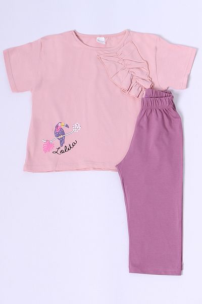 HÇM Girl's Short Suit Oversized Mold Printed Ruffled B34