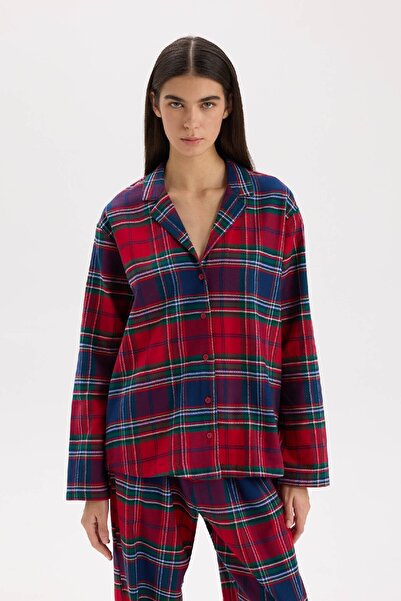 DeFacto Fall in Love Pijama Takımı Kareli Flanel Uzun Kollu Üst Esnek Belli Uzun Alt  V4015AZ24WN