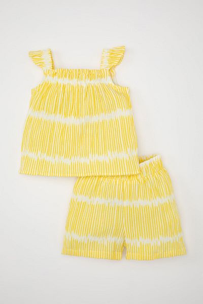 DeFacto 2-Piece Set for Baby Girl - Striped Crinkle Blouse and Rubber Waist Shorts C9482A524Sm