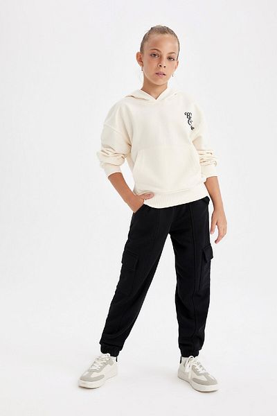 DeFacto Girl's Black Cargo Pocket Elastic Waist Leg Jogger Sweatpants C7692A824Au
