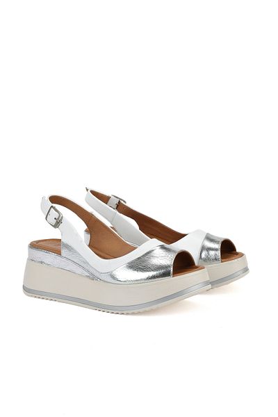 Ziya Women's Genuine Leather Wedge Heel Sandals - White 151992 Z50020