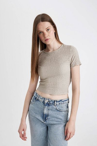 DeFacto Crew Neck Wrap Short Sleeve T-Shirt - A6179ax24sm