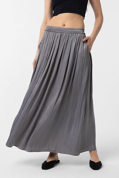 Antioch Gray Long Draped Pleated Women's Skirt
