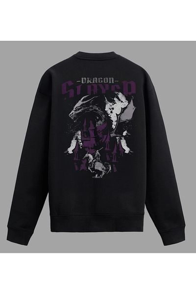 Edizen Unisex Oversize Dragon Slayer Premium Sweatshirt Black 100% Cotton