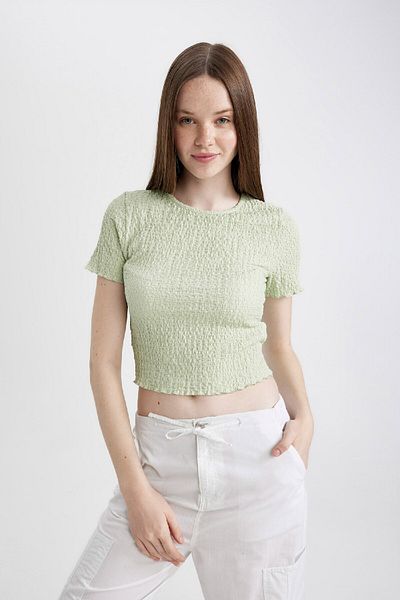 DeFacto Crew Neck Wrap Short Sleeve T-Shirt - A6179ax24sm