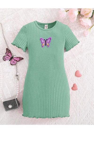 My Kids Wear Butterfly Detailed Corded Girl's Dress