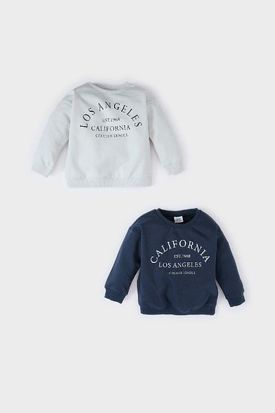 DeFacto Crew Neck Printed 2-Piece Soft Feather Sweatshirt Set for Baby Boy - D0709A524Wn