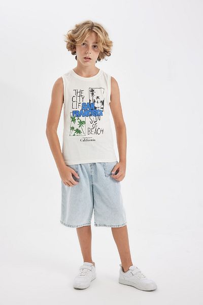 DeFacto Chłopięcy tank top z okrągłym dekoltem i nadrukiem - D0784A824HS