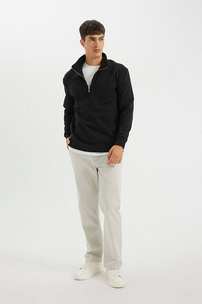 DeFacto Μαύρο Comfort Regular Fit Comfortable Fit Stand γιακά με φερμουάρ Χοντρό Basic απλό φούτερ 25k801t01292