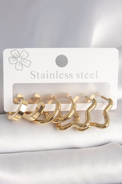 urpaw 316L الصلب الذهب اللون نجمة هوب نموذج مجموعة الأقراط النسائية