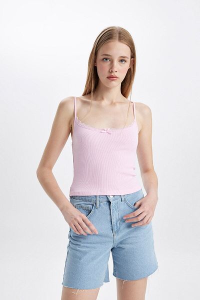 DeFacto Tricou cu guler pătrat cu nervuri - Slim Fit D1240ax24sm