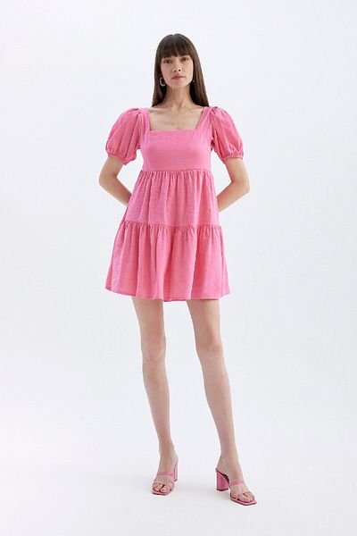 DeFacto Φόρεμα Midi Babydoll με τετράγωνο λαιμό - κοντομάνικο C5291AX24HS