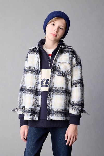 DeFacto Boy Oversize Wide Fit Polo Neck Flannel Checked Shirt C9076A824Wn