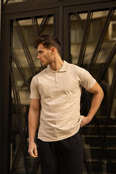 GOLEM Men's Pique Fabric Polo Neck T-Shirt, Men's Casual Classic T-Shirt