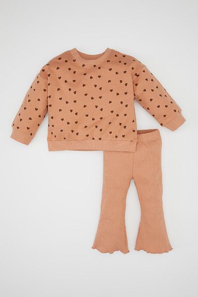 DeFacto Baby Girl 2Pc Heart Motif Execution, Crew Neck Sweatshirt, Elastic Leggings