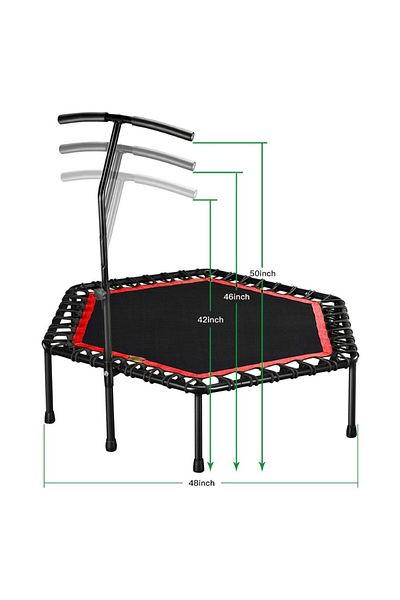 YALLA HomeGym Exercise Trampoline with Adjustable Handrail, Indoor & Outdoor for Adults & Kids, Red