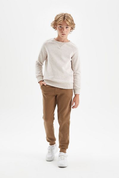 DeFacto Boy's Beige Crew Neck Basic Απλό Σχολικό Φούτερ C7566a824au