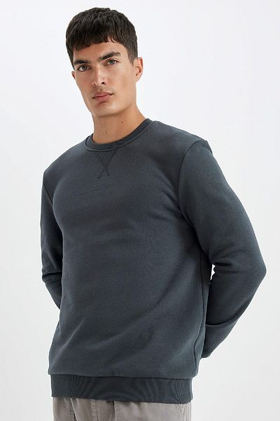 DeFacto Φούτερ με κανονική εφαρμογή Crew Neck Thick Basic Απλό T3777az24au