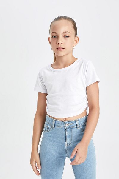 DeFacto Girls' Crop Crew Neck Basic Solid Short Sleeve T-Shirt D1838A824Hs