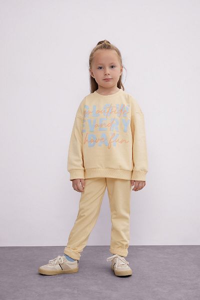 DeFacto Baby Girl Set of 2 Printed Crew Neck Sweatshirt Elastic Waist Sweatpants D0818A524Au