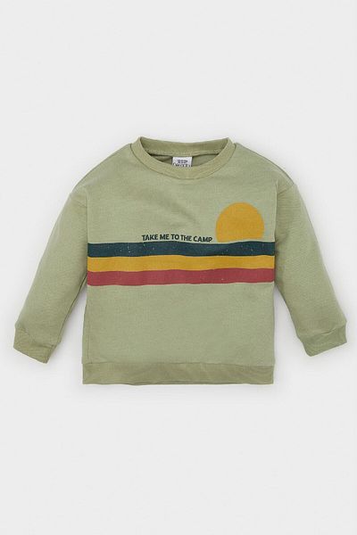 DeFacto Baby Boys Crew Neck Φούτερ με στάμπα με μαλακό γούνινο εσωτερικό D1262A524AU