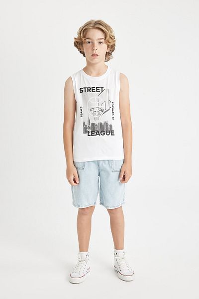 DeFacto Chłopięcy tank top z okrągłym dekoltem i nadrukiem - D0781A824HS