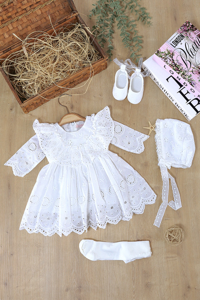 Sitilin Kız Bebek Mevlüt Elbisesi Gelinlik Fransız Dantelli Mevlit Takımı Beb...