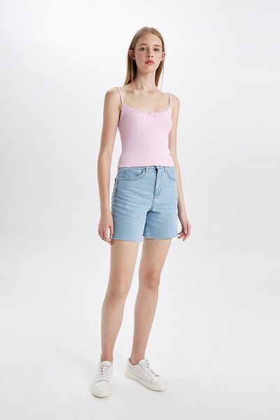 DeFacto Tricou cu guler pătrat cu nervuri - Slim Fit D1240ax24sm