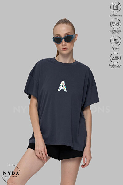 Nyda Collections Tricou cu mânecă scurtă supradimensionat din bumbac, cu deco...