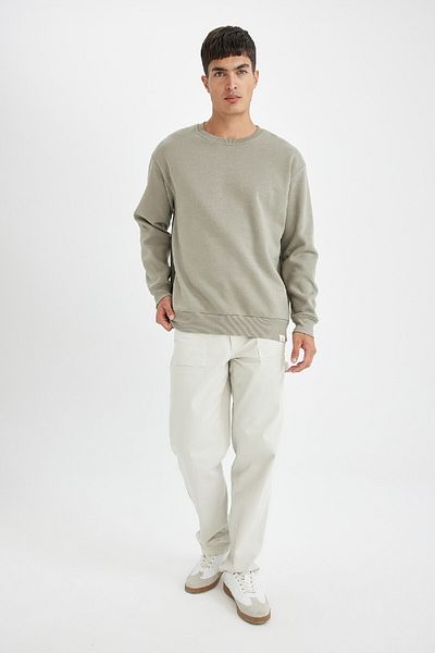 DeFacto Oversize Wide Fit Crew Neck Thick Basic απλό φούτερ T5139az24au