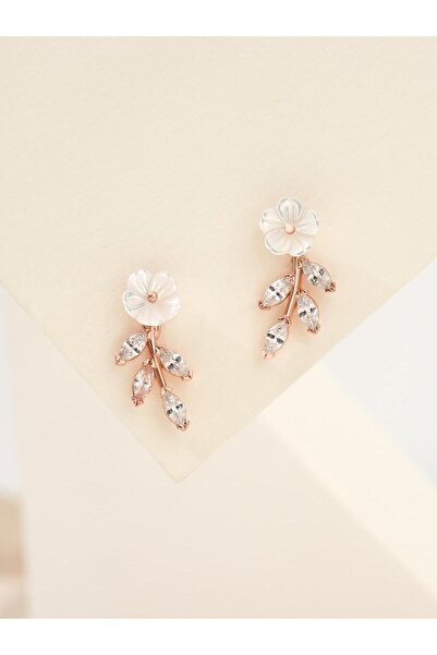 Siset Gümüş 935 Ayar Rose Kaplama Manolya Çiçekli Yaprak Madel İkili Gümüş Set