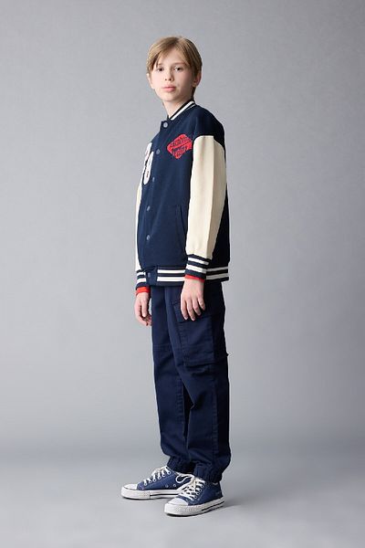DeFacto Navy Blue Jogger Gabardine Trousers - Boy, Cargo Pocket and Waist Lace, Elastic Leg 3150469