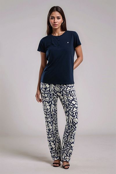 Pierre Cardin Women's Home Wear Short Sleeve Navy Blue 2-Piece Pajamas Set Ll.Pc01.K1.D006