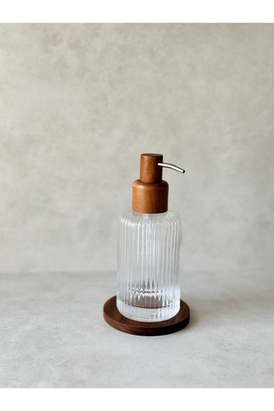 Dekorzdükkan Acacia Head Striped Glass Liquid Soap Dispenser