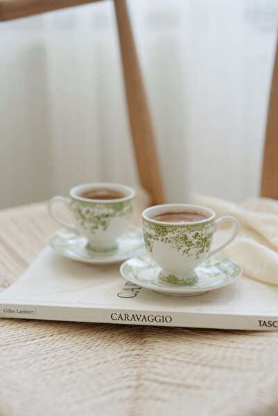 Dekorzdükkan Vintage Motif Scottish Coffee Cup Set - Green Dkrz-770, One Size