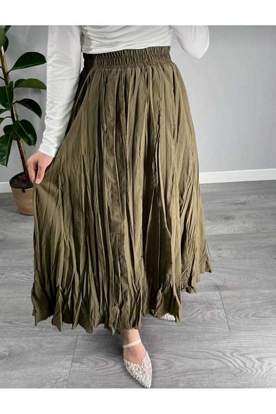 Birru Butik Women's Elastic Waist Crinkle Skirt