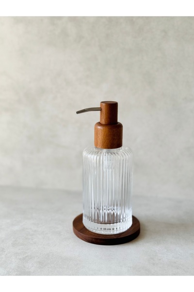 Dekorzdükkan Acacia Head Striped Glass Liquid Soap Dispenser