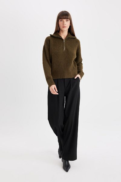 DeFacto Relax Fit Knitwear Sweater in Thessaloniki Fabric - Half Zipper, Stand Collar C9058Ax24Wn