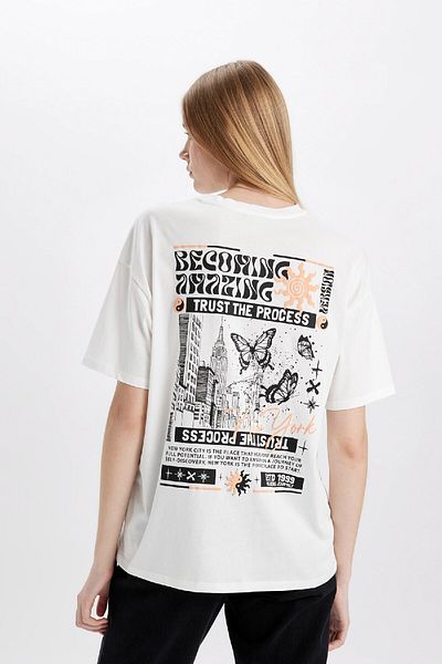 DeFacto Oversize Fit Crew Neck Printed Short Sleeve T-shirt D1983AX24SM