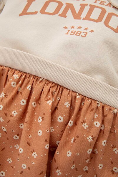 DeFacto Baby Girl Polo Neck Printed Skirt Floral Patterned Long Sleeve Sweatshirt Dress 3145510