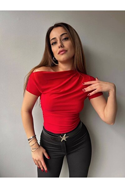 Butik Beyza Gathered Short Sleeve One Shoulder