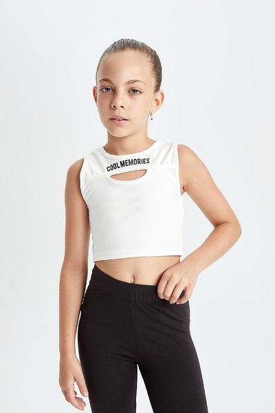 DeFacto Girl's Crop Crew Neck Printed Athlete D2763A824Au