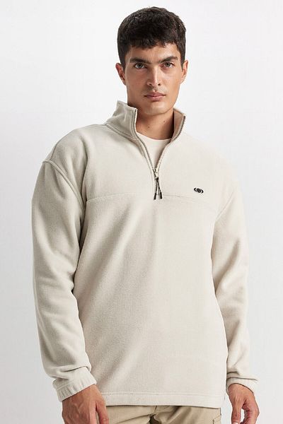 DeFacto Φούτερ Fleece με φερμουάρ Relax Fit Stand γιακά D2348AX24AU