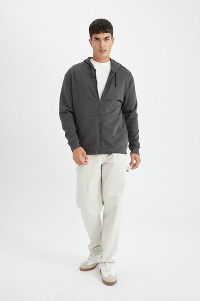 DeFacto Comfortable Fit Hooded Soft Feather Zip-Up Sweatshirt - D2323Ax24Au