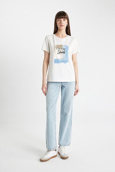 DeFacto Crew Neck Printed Regular Fit Combed Cotton T-Shirt - D1925ax24sm